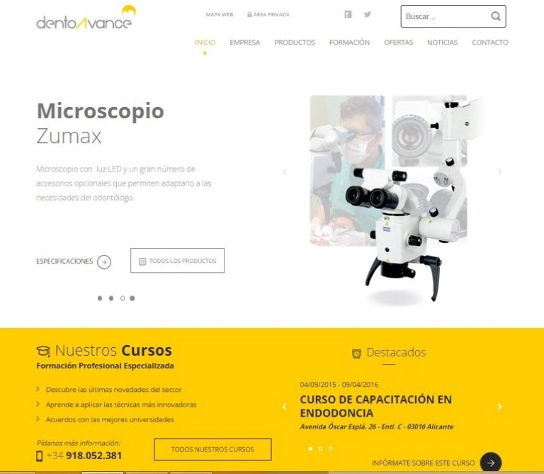 Web corporativa de DentoAvance para productos sanitarios