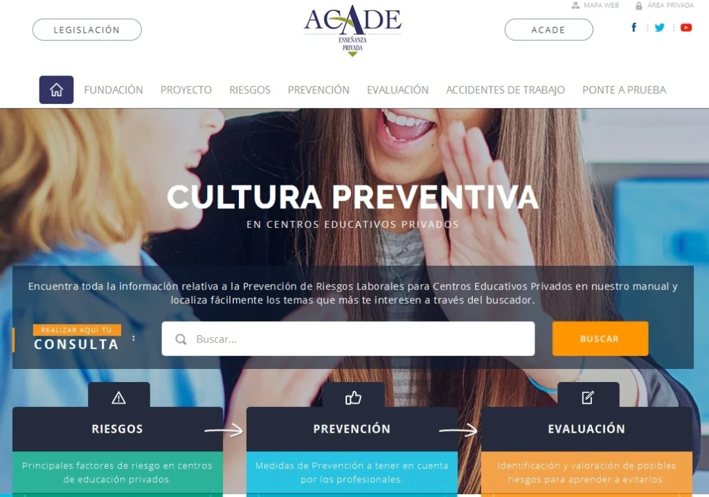 Web de prevención de riesgos laborales para colegios privados creada por Solusoft