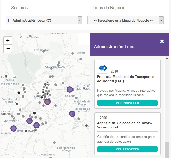 Buscador geográfico de proyectos de Solusoft
